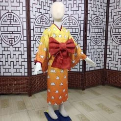 NewCosplay Demon Slayer Agatsuma Zenitsu Kids Kimono Outfits Halloween Carnival Costume Cosplay Costume