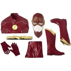NewCosplay The Flash Season 4 Barry Allen Flash Outfit Jumpsuit Uniform Cosplay Costume+shoes Whole Set