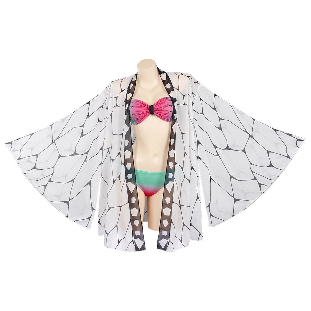 Fansholiday New Arrivals Demon Slayer Kochou Shinobu Three-Piece Cloak Swimsuit Cosplay Costume 3 Fansholiday New Arrivals Demon Slayer Kochou Shinobu Three-Piece Cloak Swimsuit Cosplay Costume