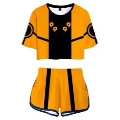 Fandombuy Women Naruto Crop Top Sets Uzumaki Naruto Cosplay Short Sleeve T-shirt Shorts 2 Pieces Sets Casual Clothes