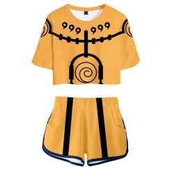 Fandombuy Women Naruto Crop Top Sets Uzumaki Naruto Cosplay Short Sleeve T-shirt Shorts 2 Pieces Sets Casual Clothes