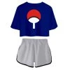 INSWEAR New Arrivals Women Naruto Crop Top Sets Uchiha Sasuke Cosplay Short Sleeve T-shirt Shorts 2 Pieces Sets Casual Clothes