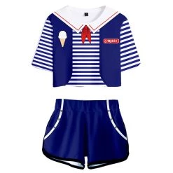 Viele Kostüme New Arrivals Stranger Things Season 3 Robin Cosplay Costume Crop Top T-shirt Shorts Set