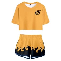 Fandombuy Women Naruto Crop Top Sets Uzumaki Naruto Cosplay Short Sleeve T-shirt Shorts 2 Pieces Sets Casual Clothes