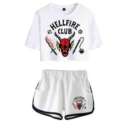 Cossky Stranger Things 4 Hellfire Club Cospaly Costume Crop Top Shorts Set