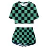 Fandomsky New Arrivals Women Demon Slayer: Kimetsu No Yaiba Kamado Tanjirou Cosplay Crop Top & Shorts Set Summer 2 Pieces Casual Clothes