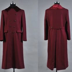 NewCosplay Doctor Who 4th Doctor Plum Red Long Trench Wool Coat Costume