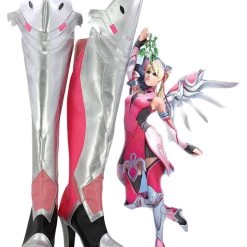 New Cosplaysky New Arrivals Overwatch Mercy Angela Ziegler Outfit Pink Mercy Skin Cosplay Shoes Boots