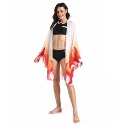 NewCosplay Anime Demon Slayer Kimetsu No Yaiba Rengoku Kyoujurou Bikini Beach Swimsuit Set Cosplay Costume