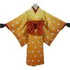 NewCosplay Demon Slayer Agatsuma Zenitsu Women Kimono Outfits Halloween Carnival Costume Cosplay Costume