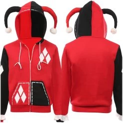 NewCosplay Harley Quinn Hoodie Zip Up Jacket Sweatshirt Halloween Carnival Suit For Juniors Teens Cosplay Costume