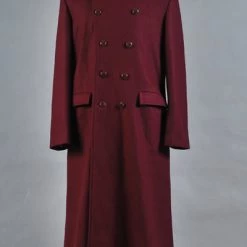 NewCosplay Doctor Who 4th Doctor Plum Red Long Trench Wool Coat Costume