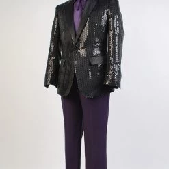 NewCosplay New Arrivals Daft Punk Sparking Black Sequin Performance Outfits Robot Cosplay Costume Purple Version