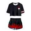 Fandombuy New Arrivals Women Naruto Crop Top Sets Uchiha Cosplay Short Sleeve T-shirt Shorts 2 Pieces Sets Casual Clothes