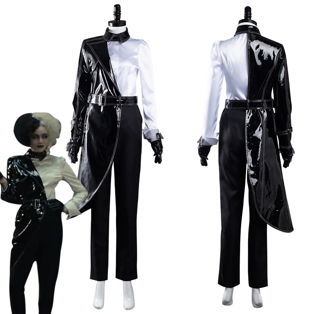 NewCosplay Cruella Black White Shirt Coat Pants Outfits Halloween Carnival Suit Cosplay Costume 3 NewCosplay Cruella Black White Shirt Coat Pants Outfits Halloween Carnival Suit Cosplay Costume